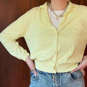 VTG 80s Field Manor Citrus Yellow Green Cardigan